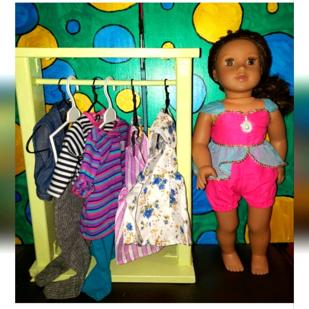 :* Lot 17" lotus doll brown hair & eyes w/ new & used outfits wears 18" clothes